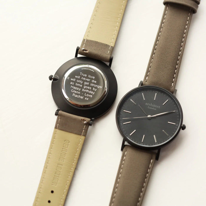Personalised Men's Architect Minimalist Watch With Urban Grey Strap