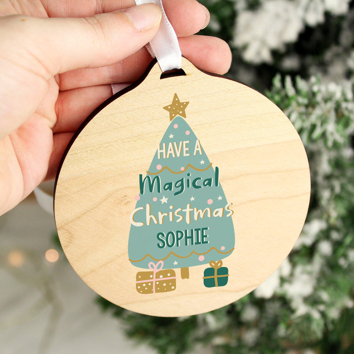 Personalised Christmas Tree Round Wooden Bauble Decoration