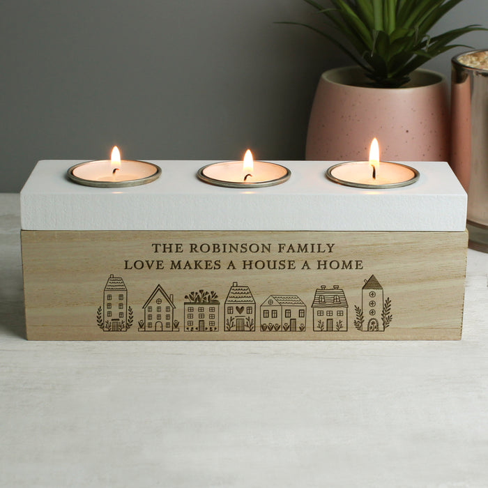Personalised HOME Triple Tea Light Box | New Home Gift