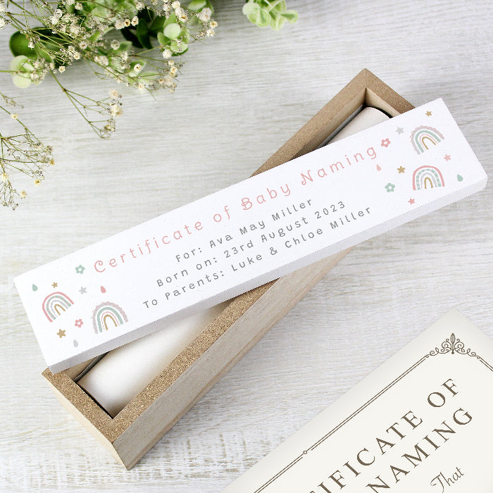 Personalised Rainbow Wooden Birth Certificate Holder