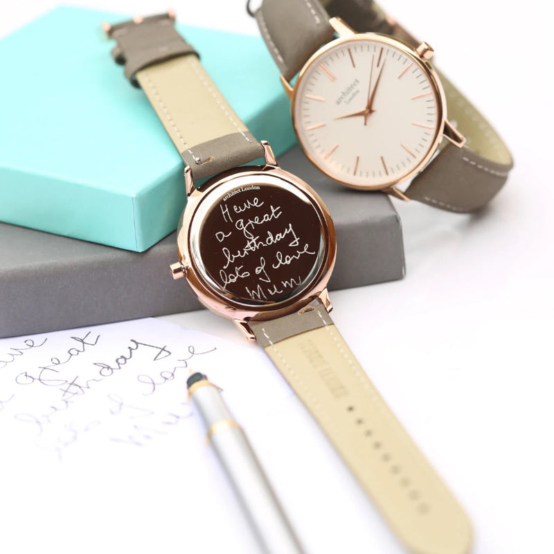 Handwriting Engraving Ladies Architect Blanc Watch With Light Grey Strap