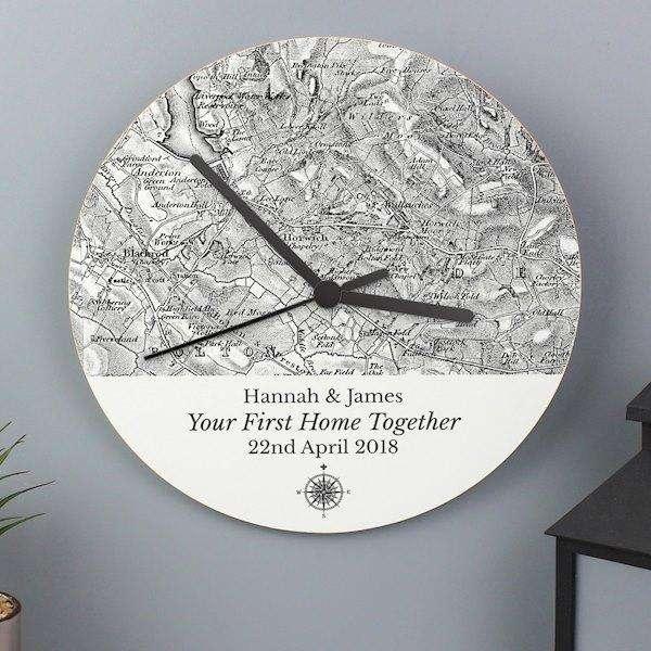 Personalised 1805 - 1874 Old Series Map Compass Wooden Clock - Myhappymoments.co.uk