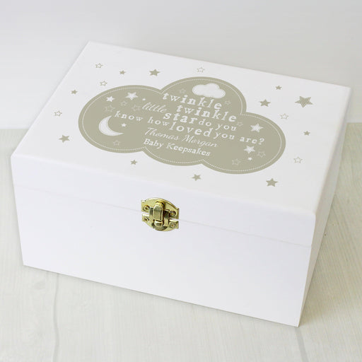 Personalised Twinkle Twinkle White Wooden Keepsake Box - Myhappymoments.co.uk