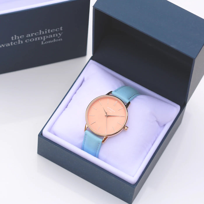Personalised Ladies Architect Coral Watch With Light Blue Strap
