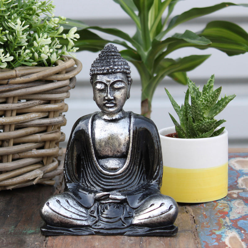 Hand Painted Black & Grey Buddha Statue