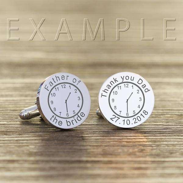 Personalised Any Message & Date Round Clock Cufflinks - Myhappymoments.co.uk