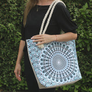 Mandala Tote Beach Bag Rope Handle - Sky Blue