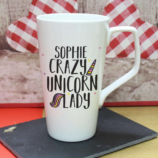 Personalised Crazy Unicorn Lady Latte Mug - Myhappymoments.co.uk