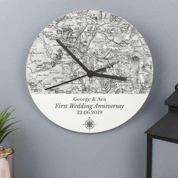 Personalised 1805 - 1874 Old Series Map Compass Wooden Clock - Myhappymoments.co.uk