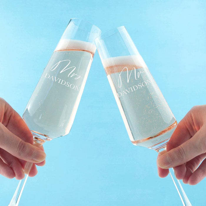 Personalised Couples Champagne Flute Glasses Set
