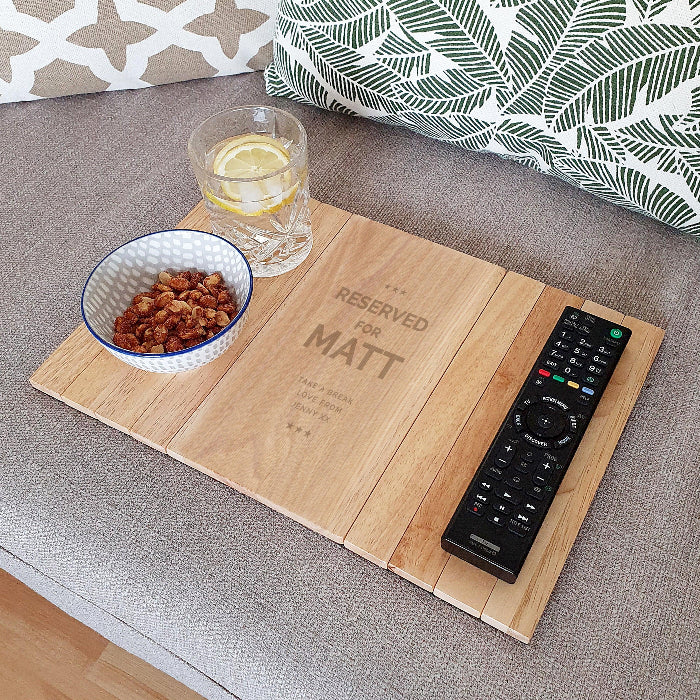 Personalised Reserved For Wooden Sofa Tray - Father’s Day Gift