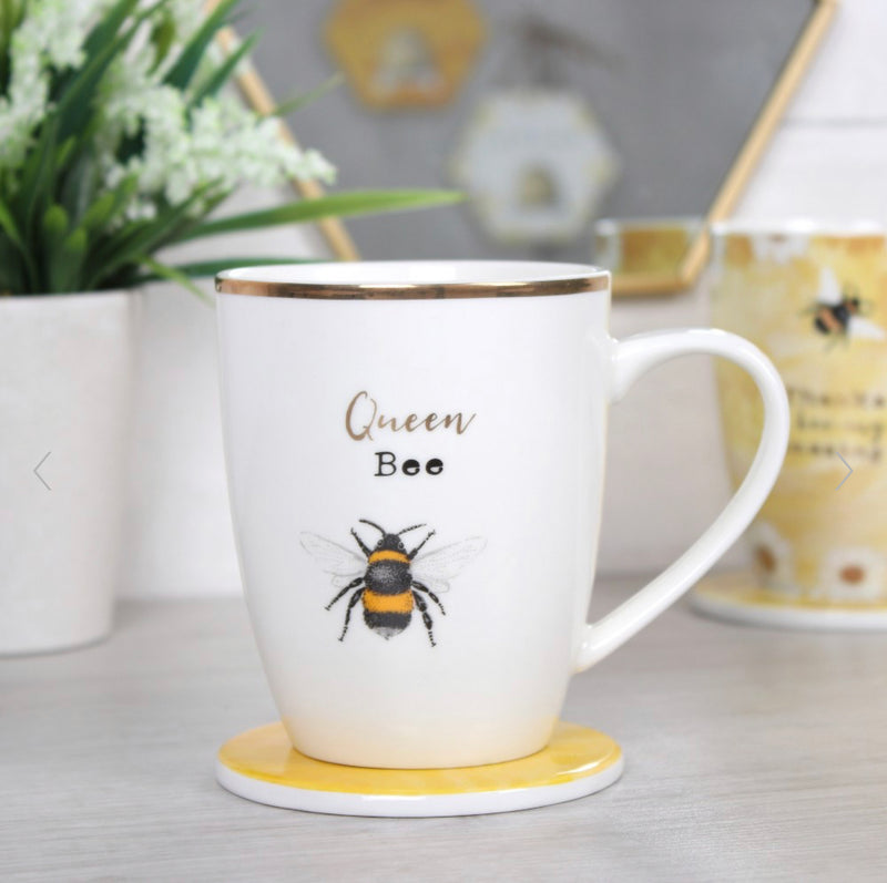 Queen Bee Ceramic Mug and Coaster Set - Bee Lover Gift