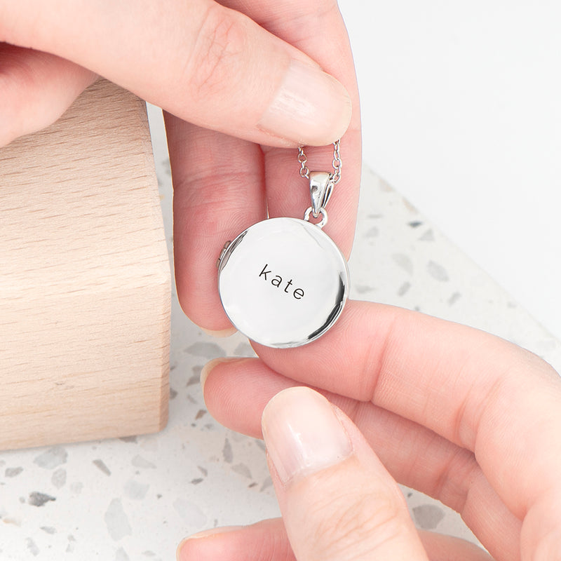 Personalised Round Photo Locket Necklace - Silver Plated