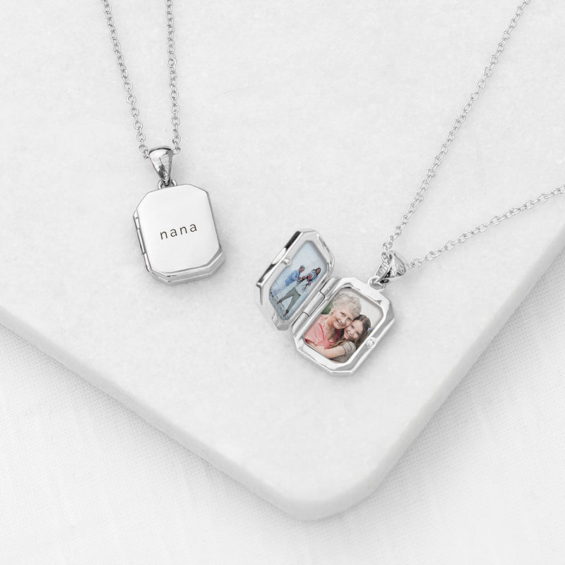 Personalised Rectangular Photo Locket Necklace - Silver Plated