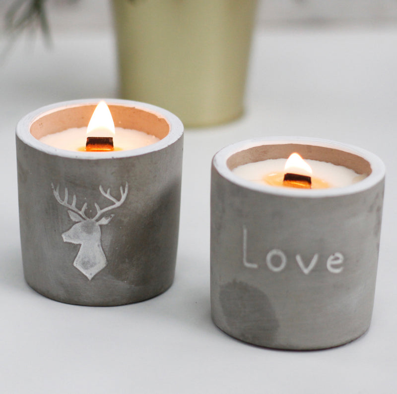 Concrete Wooden Wick Medium Candle Pot - Love - Purple Fig & Casis