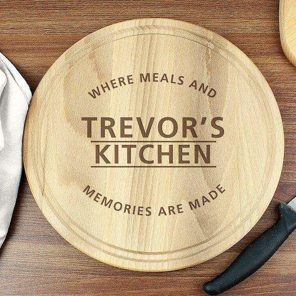 Engraved 'Meals and Memories' Round Chopping Board - Myhappymoments.co.uk