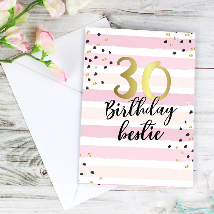Personalised Gold and Pink Stripe Birthday Age Card
