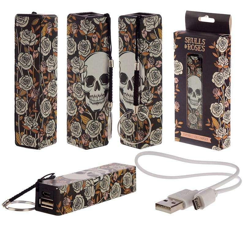 Skull & Roses Portable USB Charger Power Bank - Myhappymoments.co.uk