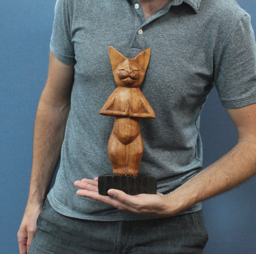 Hand Carved Yoga Cat - Standing