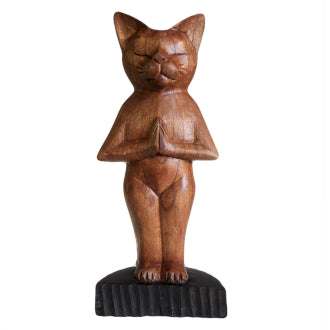 Hand Carved Yoga Cat - Standing