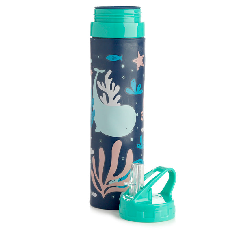 Eco Fish Reusable Foldable Silicone Flip Straw Water Bottle 600ml