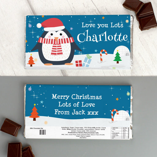 Personalised Christmas Penguin Milk Chocolate Bar