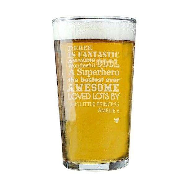 Personalised Superhero Pint Glass - Myhappymoments.co.uk