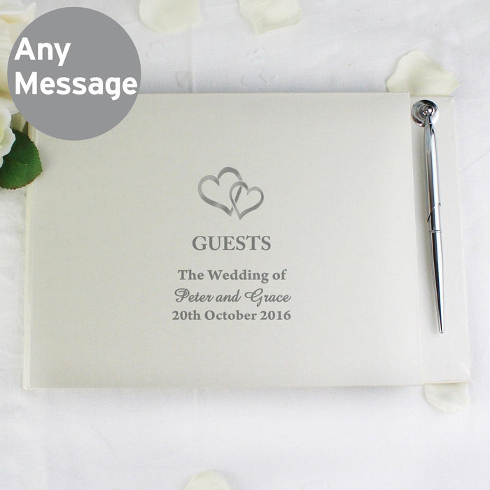 Personalised Hearts Design Wedding Hardback Guest Book & Pen