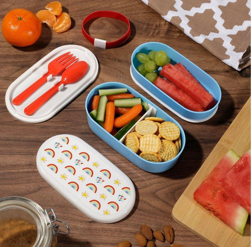 Somewhere Rainbow Stacked Bento Box Lunch Box with Fork & Spoon