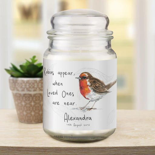 Personalised Robin In Memory Candle Jar
