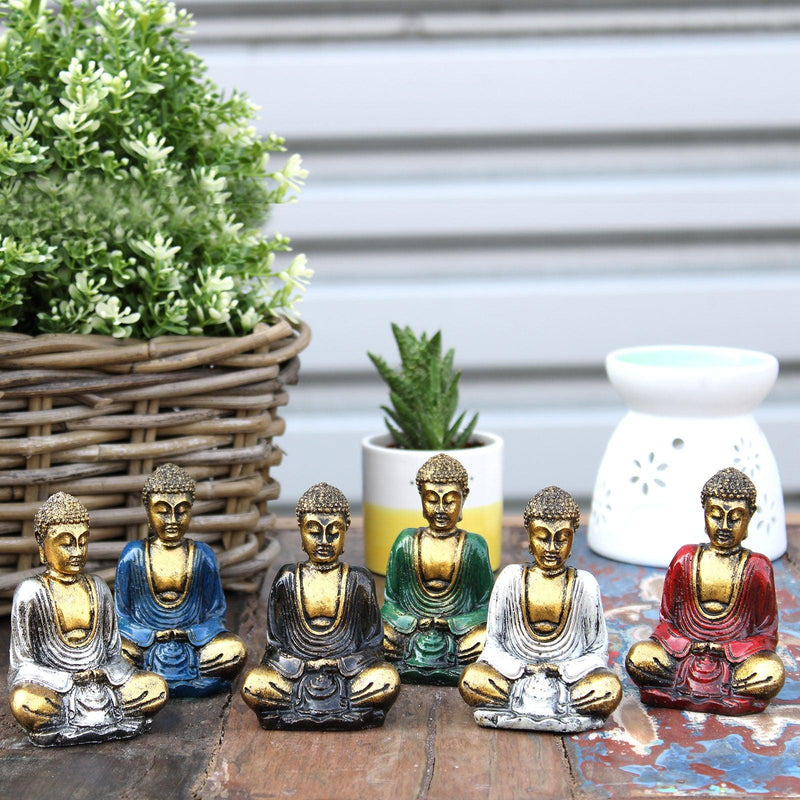 6x Gold Mini Buddha Figures (Assorted Colours)