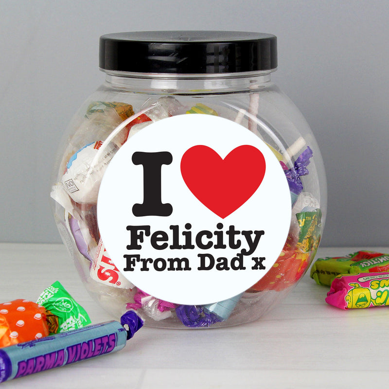 Personalised I HEART Sweet Jar - Myhappymoments.co.uk