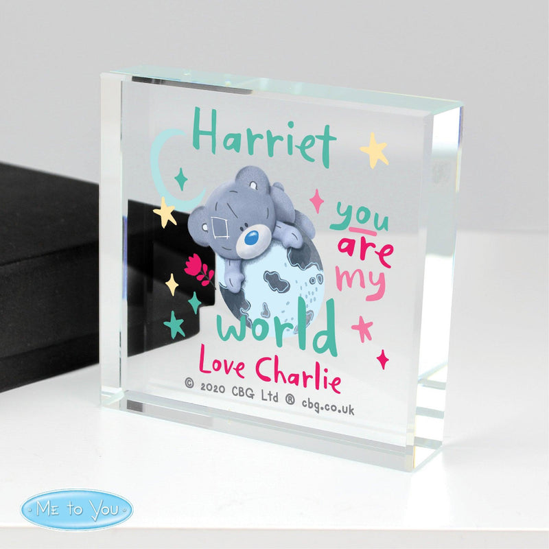 Personalised You Are My World Me To You Glass Block
