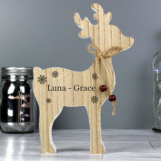 Personalised Any Name Rustic Wooden Reindeer Christmas Decoration - Myhappymoments.co.uk