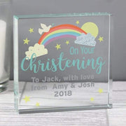Personalised Rainbow On Your Christening Crystal Gift Plaque