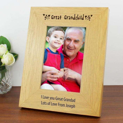 Personalised Great Grandchild Photo Frame Oak Finish 4x6 - Myhappymoments.co.uk