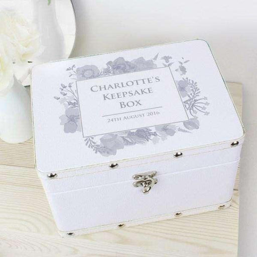 Personalised Soft Watercolour White Leatherette Keepsake Box - Myhappymoments.co.uk