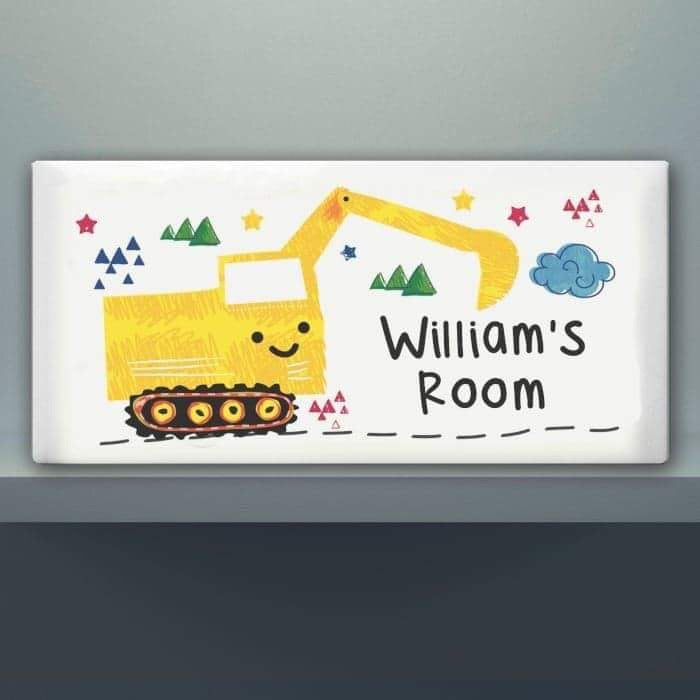Personalised Digger Door Plaque - Myhappymoments.co.uk