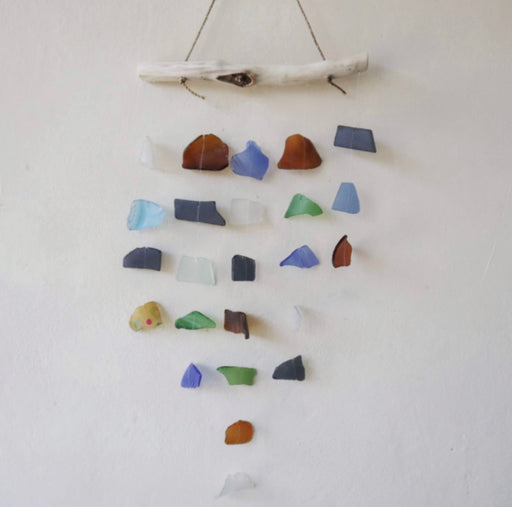 Simple Hanging Five Strings Recycled Glass Driftwood Wind Chime - Multi