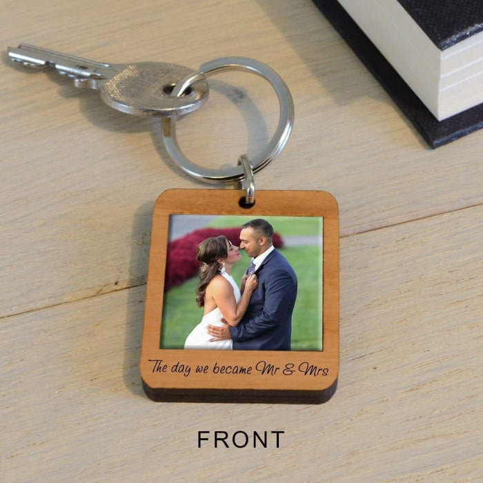 Personalised The Day We Became Mr & Mrs Photo Wooden Keyring
