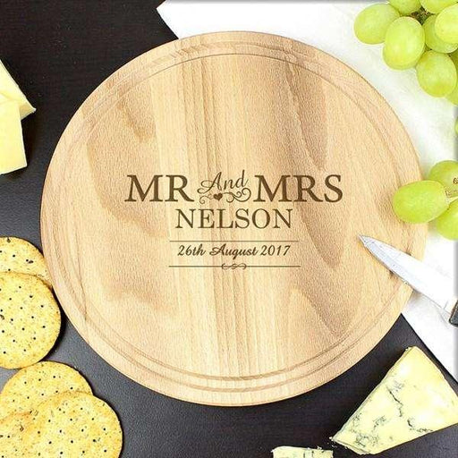 Engraved Mr & Mrs Round Chopping Board - Myhappymoments.co.uk