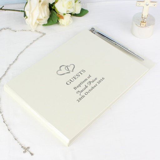 Personalised Hearts Design Wedding Hardback Guest Book & Pen