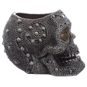 Silver Beaded Skull Head Tea Light Candle Holder