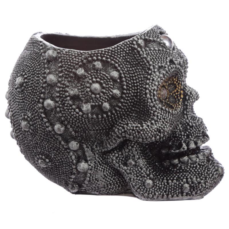 Silver Beaded Skull Head Tea Light Candle Holder