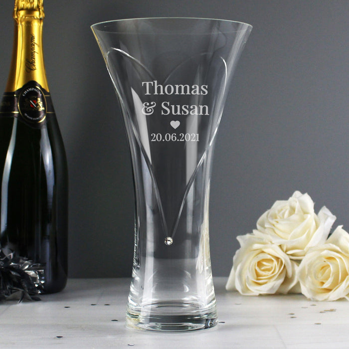 Personalised Wedding Large Hand Cut Diamante Heart Vase with Swarovski Elements