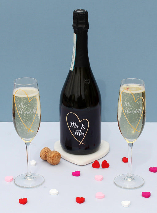 Personalised Mr & Mrs Gold Heart Prosecco Gift Set