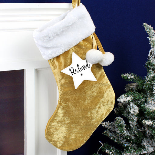 Personalised Star Luxury Gold Christmas Stocking