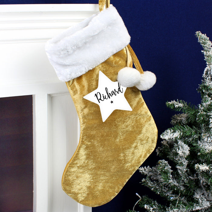 Personalised Star Luxury Gold Christmas Stocking