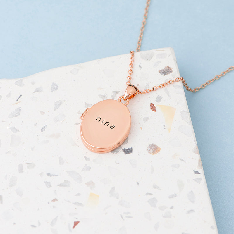 Personalised Oval Photo Locket Necklace - Rose Gold Plated