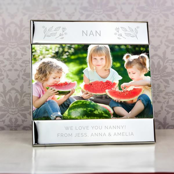 Personalised Silver Floral Square 6x4 Photo Frame - Myhappymoments.co.uk